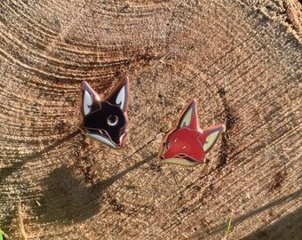 Day - Night fox hard enamel pins •