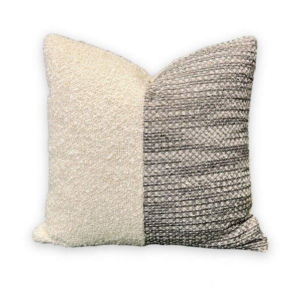 Cream Gray Half Textured Sheep Boucle Throw Pillow Cover Modern Decoration Unique Design / 18x18 - 12x20 - 20x20 Inches