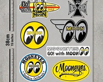 Mooneyes Vintage Sticker Pack 7 PCS | JDM Vinyl Decals Set | Hot Rod Racing Stickers