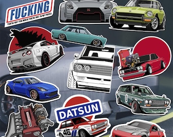 Car Sticker Pack, Waterproof Bumper Decal Set 7 × 9cm, Japanese Sports Car Stickers 200SX, GTR35, RB25, Silvias15, 370, 180SX