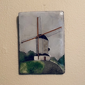 Vintage European Decorative Wall Tile with Windmill