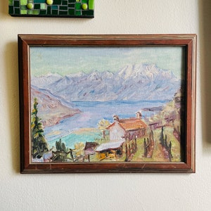 Original oil painting of mountain scene