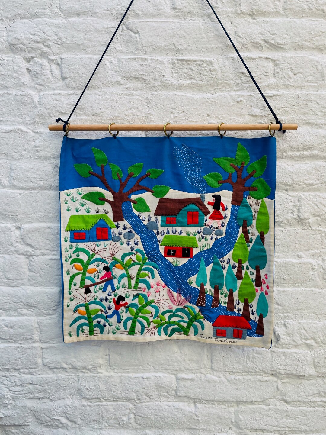 Vintage Folk Art Embroidered Tapestry Etsy