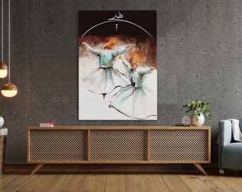 Whirling Dervish Oil Painting Canvas Print Islamic Wall Art, Islamic Wall Art, Islamic Home Decor, Islamic Wall Decor, Islamic Home Art