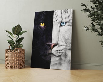 Black and White Tiger Leopard Print on Canvas, Leopar Canvas Wall Decor, Modern Art Print