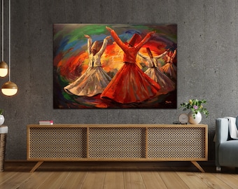 Whirling Dervish Oil Painting Canvas Print Islamic Wall Art, Islamic Wall Art, Islamic Home Decor, Islamic Wall Decor, Islamic Home Art