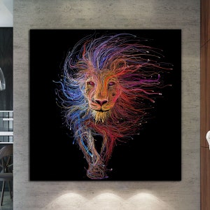 Digital Lion Canvas Painting, Wohnkultur, Wandkunst, Wohnkultur, Motivationszitat für Home Office Wanddekoration