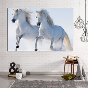White Horses , Running Horses , Horse Canvas Decor , Canvas Wall Art , Modern Art, Room Decor