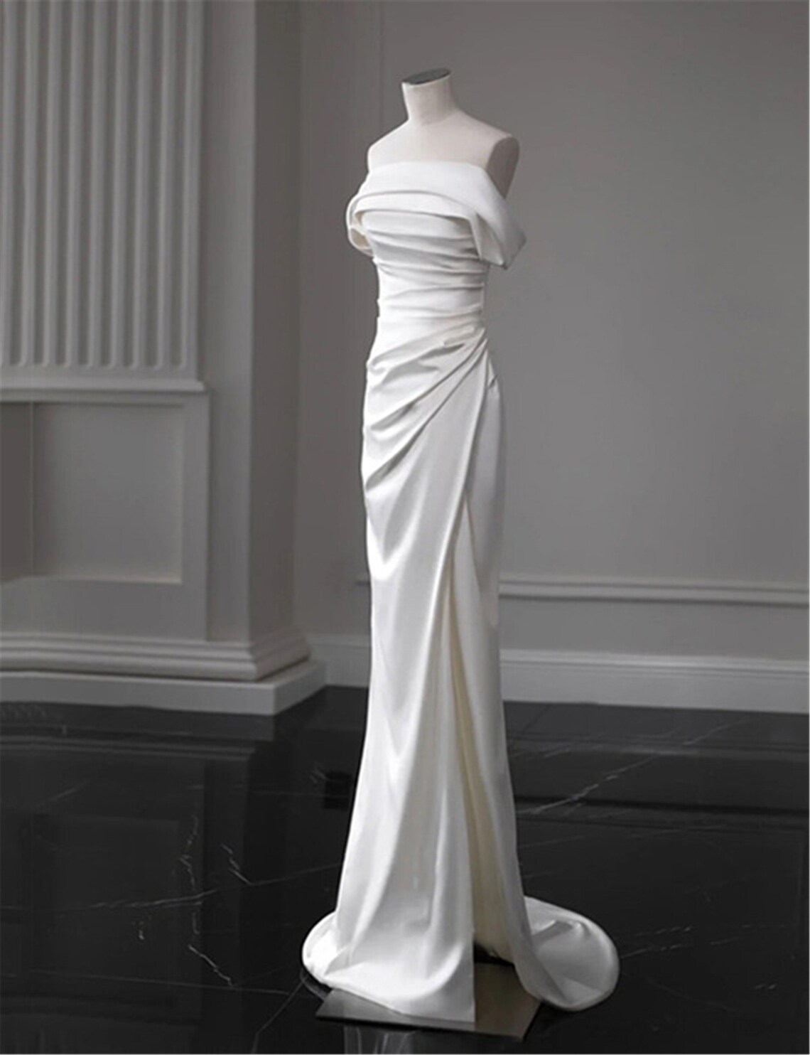 All White Satin Dress Wedding Bridal Dress Elegant Simple - Etsy