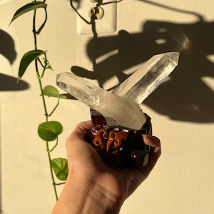 Blue feather quartz cluster, comes with stand!