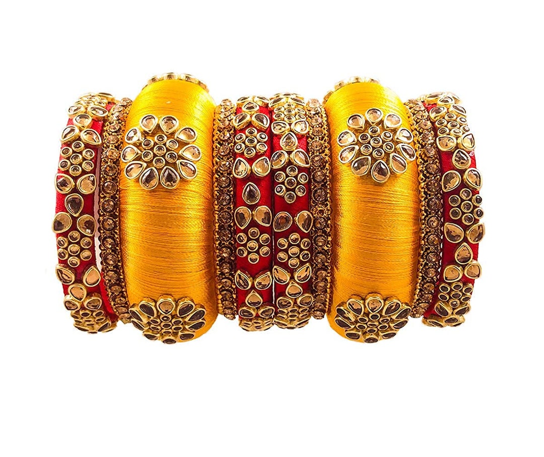 Yellow colour silk thread bangles discount
