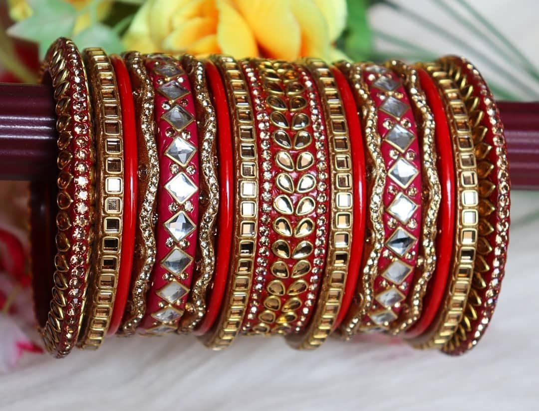 Red and sale golden bangles set