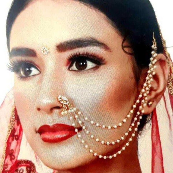 Bridal kundan nose ring/nose ring/kundan nath/kundan nosepin/bridal nath/pearl nosering/ pressing nosering/ Clip nosering for indian brides