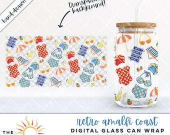 retro amalfi coast glass can wrap digital download 16oz 20oz glass can png summer drink wrap sublimation printable beach vacation Italy trip