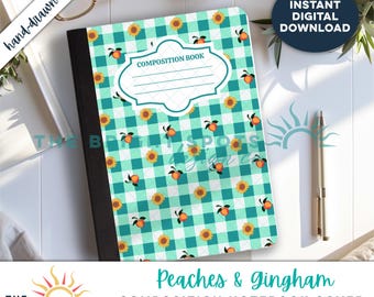 Blue Gingham Sunflower Notebook Cover: Printable Floral Design (Digital Download)
