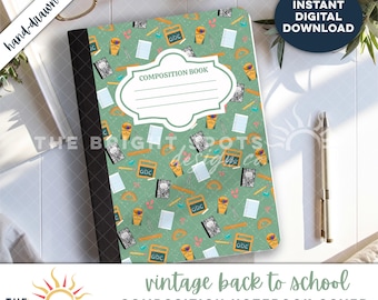 Vintage Green Composition Notebook Cover: Back to School PNG (Digital Download)