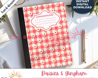 Pink Gingham Daisy Notebook Cover: Printable Floral Design (Digital Download)