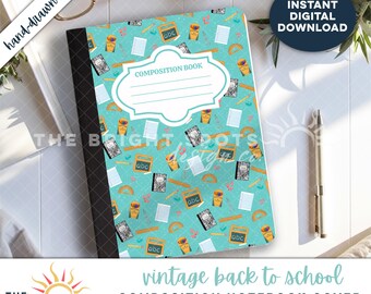 Vintage Composition Notebook Cover PNG: Back to School Design (Digital Download)