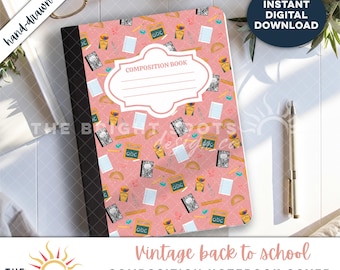 Vintage Composition Notebook Cover PNG: Back to School, Junk Journal (Digital Download)