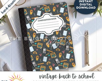 Vintage Chalkboard Composition Notebook Cover: Back to School PNG (Digital Download)