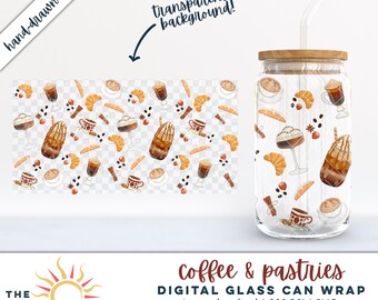 coffee pastries glass can wrap digital download coffee png 16oz 20oz Libbey glass can uvdtf sublimation bakery printable barista design