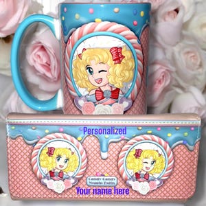 Candy Candy Personalized PU Leather Wallet & 15oz Ceramic Mug Gift Set – Cute Anime Girl Design, Custom Name Gift for Fans.