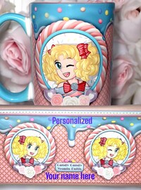 Candy Candy Personalized PU Leather Wallet & 15oz Ceramic Mug Gift Set – Cute Anime Girl Design, Custom Name Gift for Fans.