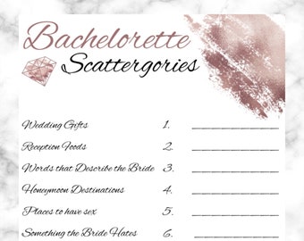 Bachelorette Scattergories | Dirty Scattergories | Girls night game | Bachelorette party game | Printable