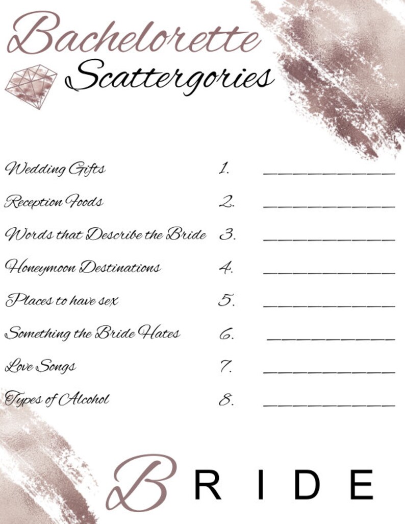 Bachelorette Scattergories | Dirty Scattergories | Girls Night Game ...