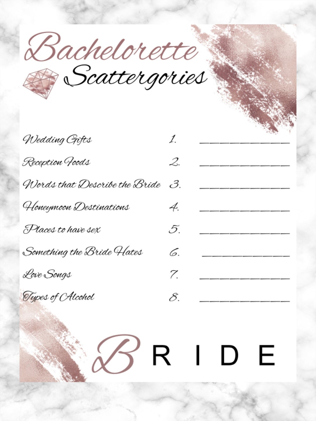 Bachelorette Scattergories | Dirty Scattergories | Girls Night Game ...