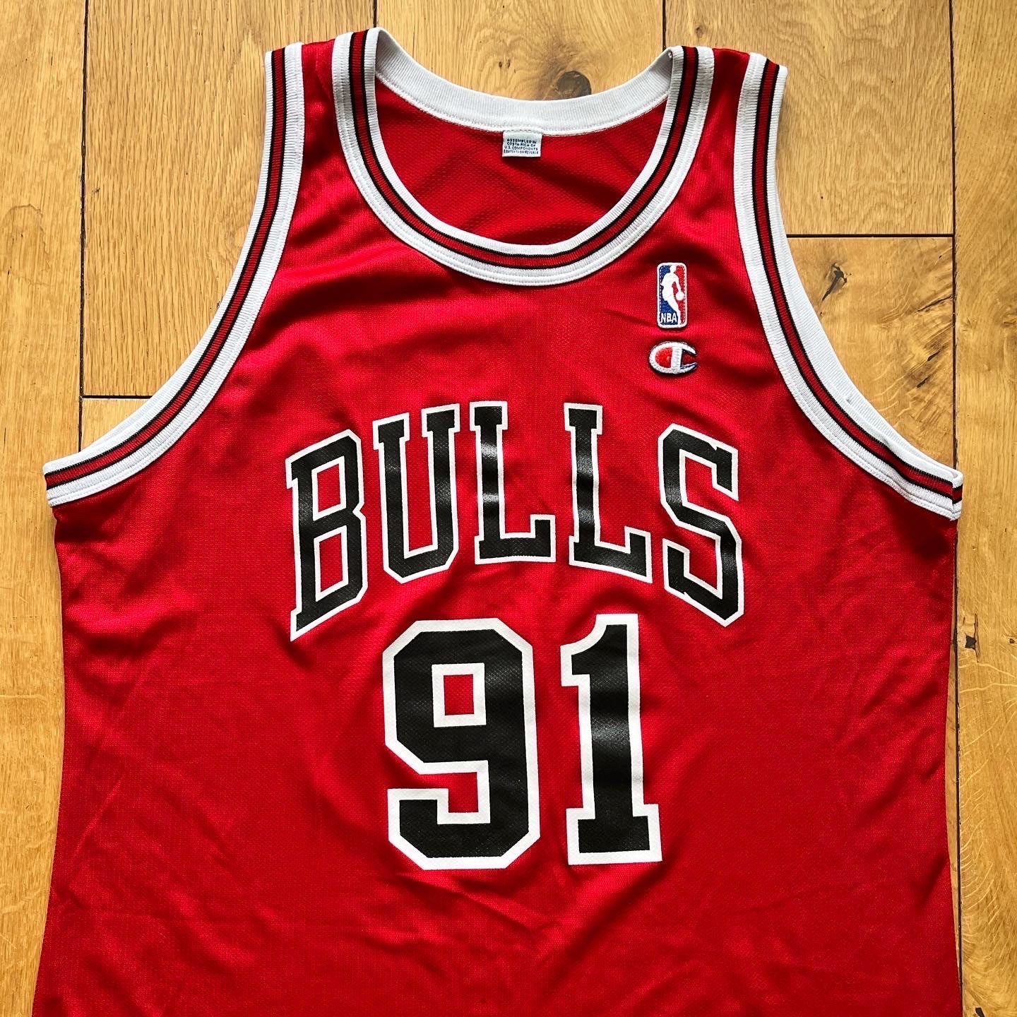 1995-98 CHICAGO BULLS RODMAN #91 CHAMPION JERSEY (HOME) XL