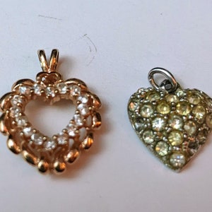 2 beautiful vintage costume heart shaped pendants
