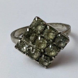 Vitage costume silver & rhinestone adjustable band ring