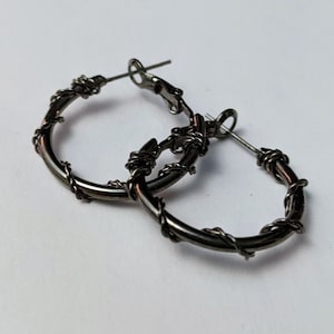 Dark silver & wire wrap costume hoop earrings