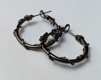 Dark silver & wire wrap costume hoop earrings