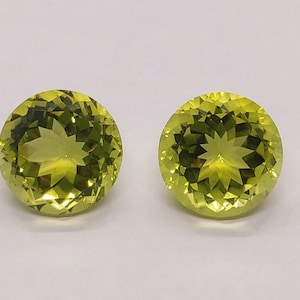 Beautiful Green gold Topaz, 14x10 MM. Pair Round Shape Faceted Stone, 20.75 Crt. Top Quality Topaz Green gold Stone Jewelry Gemstones.