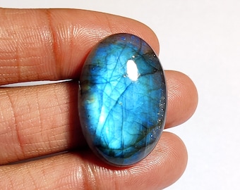 Labradoritblå flashig cabochon, 37 karat. 28x19x8 MM ovalformad cabochon handgjord polerad lös ädelsten för smycken, presentsten.