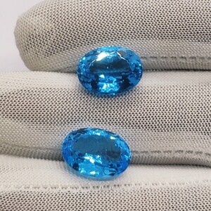 Natural Gemstone Swiss Blue Topaz, Faceted Oval Shape Pair Loose Gemstones, Pair, Size 10x14 MM Brilliant Cut Birthstone, Jewellery Gemstone