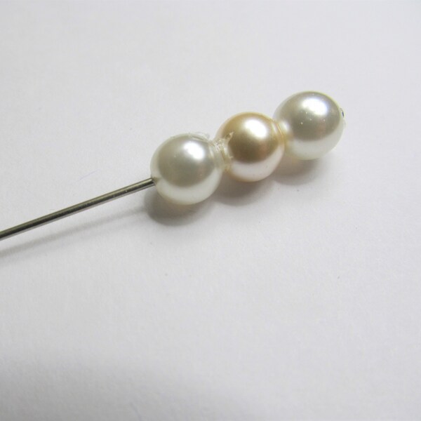 Champagne-Pink and White Pearl Hatpin, Handmade, 6 Inches, Silver-Tone Hatpin