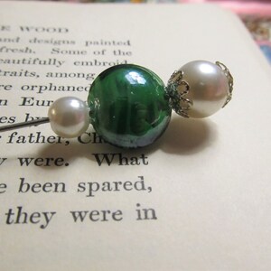 Green and Pearl Hatpin, Handmade Hatpin, 6 Inches Pin, Silver-Finished Hatpin