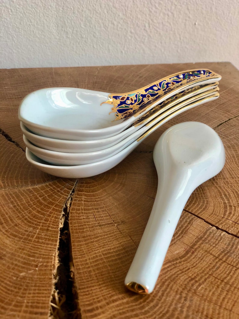 Thai Soup Spoon A Set of Five Thai Benjarong Hand Painted Etsy