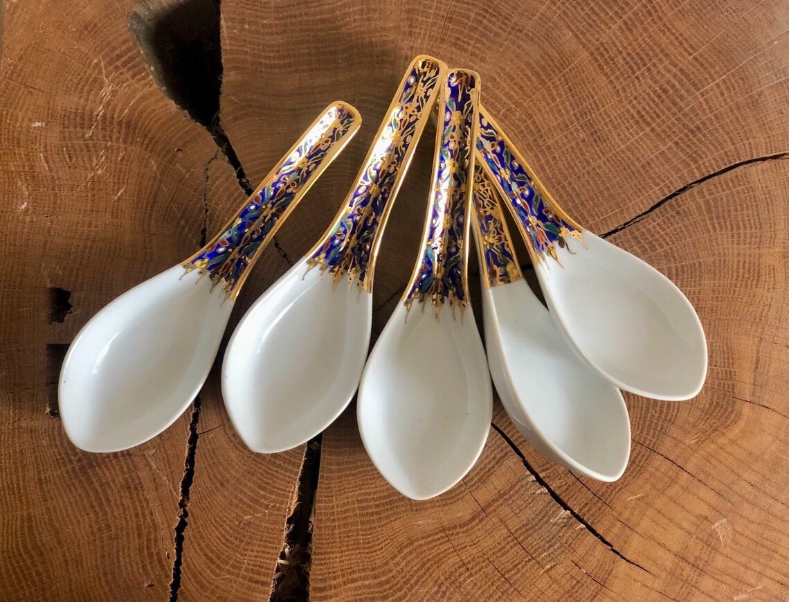 Thai Soup Spoon A Set of Five Thai Benjarong Hand Painted Etsy