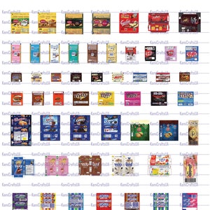 65 Printable Miniature Candy Bar Packagings for Miniature Dollhouse 1:12 scale | Printable miniature food | Digital File