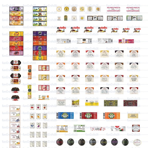 170 Aliments et sauces en conserve miniatures imprimables pour maison de poupée miniature à l'échelle 1:12 | Nourriture miniature | Épicerie miniature | Fichier numérique