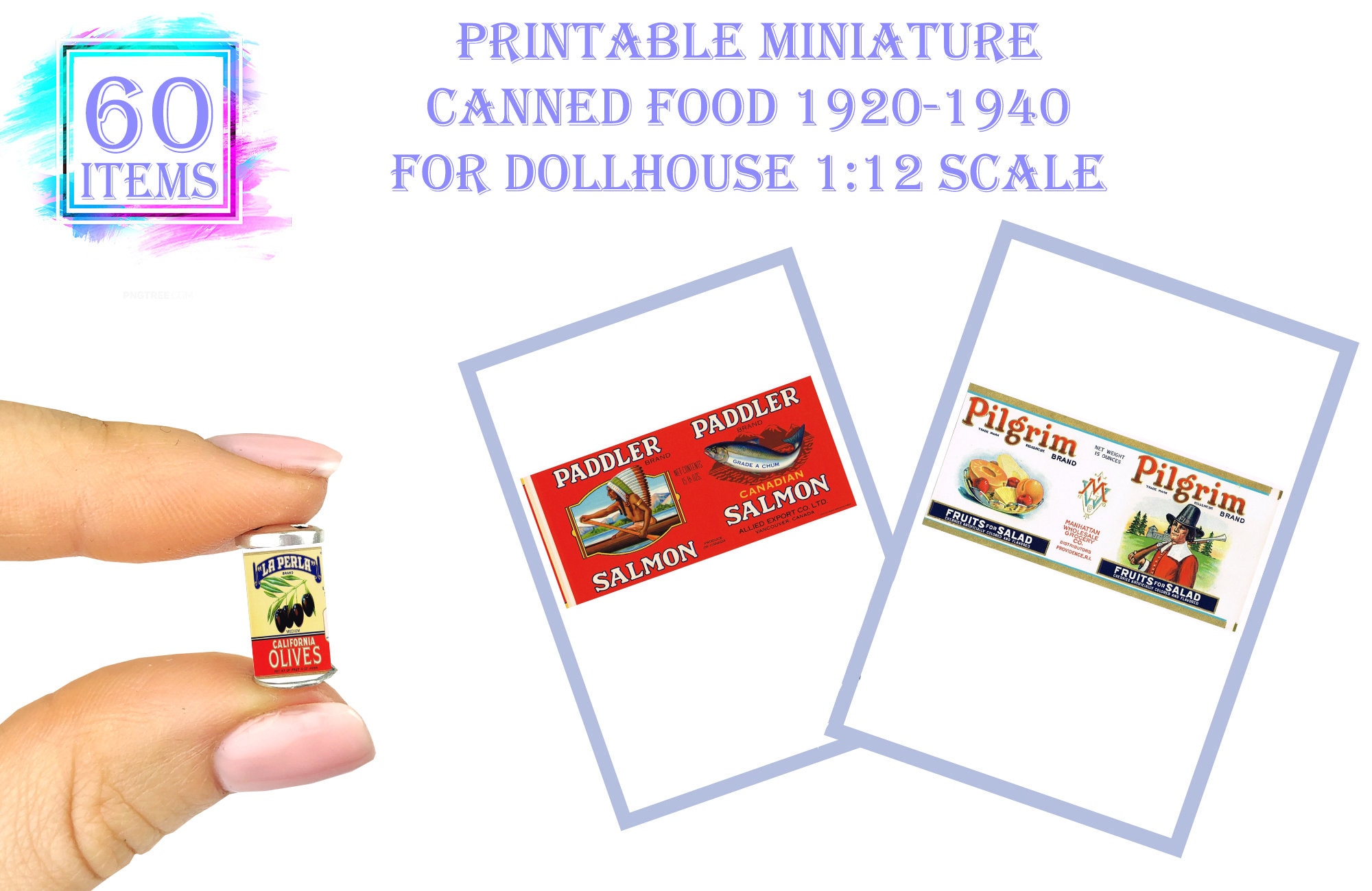 60 Printable Miniature Canned Food 1920-1940 for Miniature Dollhouse 1: ...