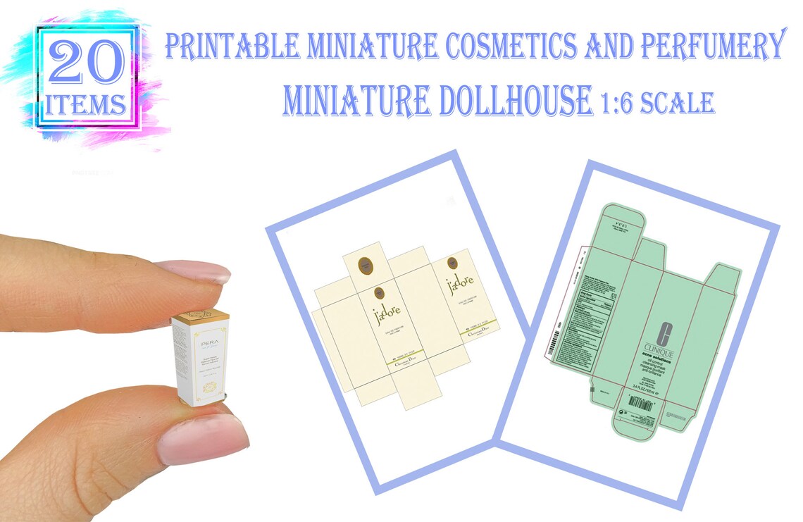 Printable Miniature Cosmetics and Perfume for Miniature Dollhouse 16 Scale. DIY Miniatures for