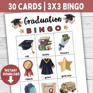 Tarjeta BINGO de graduación Actividades preescolares, Actividad de aula imprimible para graduados de jardín de infantes, Celebración de fin de año de jardín de infantes de preescolar