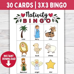 Weihnachtskrippe BINGO Karte Vorschulaktivitäten | Christliche Feiertage Klassenzimmer Aktivität | Sonntagsschule PSR Gesellschaftsspiele