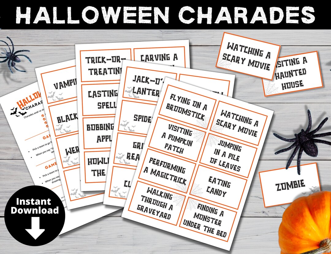 Halloween Charades Printable Halloween Party Game Family Etsy