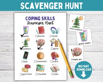 Coping Skills Scavenger Hunt Game for Kids, Classroom SEL Activity, Counseling Therapy Tools, Emotion Regulation, School Social Work